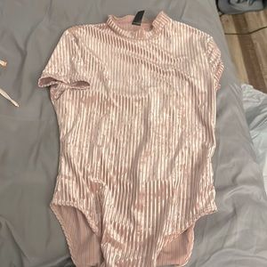 Pink velvet body suit